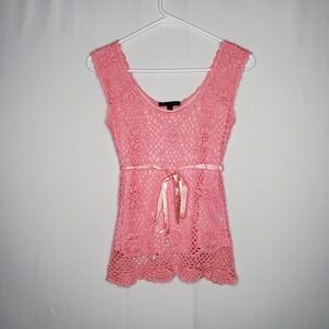 JJ Always Crochet Empire Tank Top Women Small Tie Waist Coquette Cottagecore Y2K